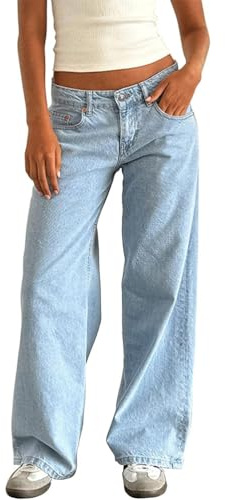 ticticlily Pantaloni Jeans Donna Baggy Y2K Vita Bassa Gamba Larga Dritta Pantalone Denim Hip Hop 90er E-Girl Retro Estetica Boyfriend Pants Ragazze Trousers B Azzurro XS