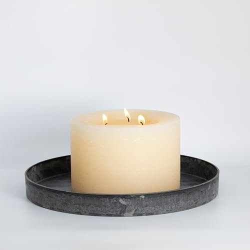 Große Dreidochtkerze, Stumpenkerze 15 cm, naturfarben - Stimmungsvolle Dekoration und extra lange Brenndauer - mit edlem Kerzentablett