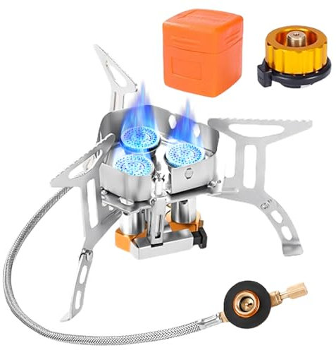 Réchaud à gaz de camping 8000 W avec allumage piézoélectrique, coupe-vent, pliable, avec adaptateur pour pique-nique, trekking, randonnée