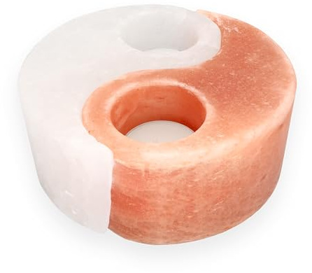 Livskälla plus saltkristall, värmeljushållare Yin Yang | orange och vit | Himalajasalt | stämningsljus | mått: Ø 13 cm höjd 5 cm ca 1 300 g