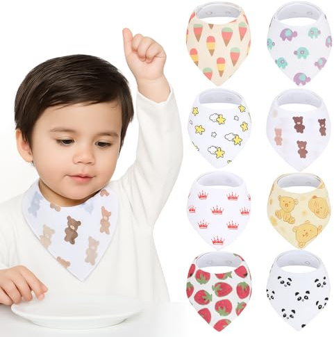 MOEMOE Baby haklapp baby vattentät triangelduk, justerbara babyhaklappar kan tvättas i maskin, halsduk baby för pojkar och flickor, 8 stycken