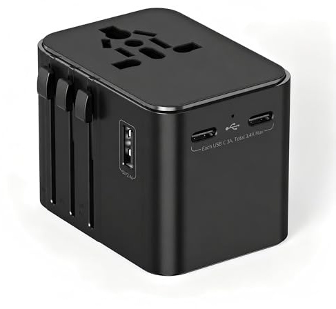 Adattatore Universale da Viaggio, Presa Universale da Viaggio con 2 USB A 2 Type-C,Adattatore Spina Internazionale per Americana USA Giapponese UK Inglese Australia Messico Tailandia,Viaggio (black)