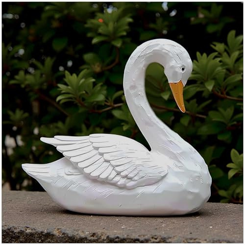 PlentifulHome White Swan Statue, Resin Garden Decor Bird Figurine, 22 cm