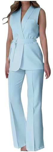 NUSGEAR Traje de 2 Piezas Mujer Moda Blazer sin manga y Pantalones largo verano Otoño Chalecos Slim Fit Elegante Negocios Oficina Fiesta Cena Casual color sólido Traje Chaqueta Basic Conjunto 2025