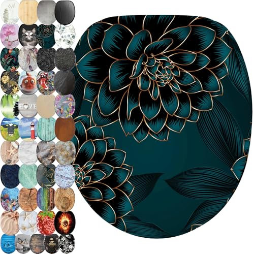 Sanilo WC Sitz ohne Absenkautomatik, viele schöne Toilettendeckel zur Auswahl, hochwertige und stabile Qualität aus Holz (Dahlien)