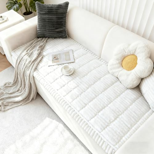 Capslpad Housse de canapé Universelle épaisse, antidérapante, 2, 3 ou 4 Places, en Velours côtelé Doux, pour Animal Domestique, Coussin Lavable, pour Salon (Blanc, 70x150cm)