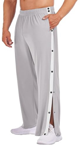 PINSPARK Pantaloni da jogging da uomo, riabilitazione, con bottoni laterali a pressione, per jogging, fitness, allenamento, con tasche, grigio chiaro, XL