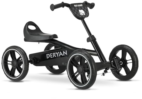 Deryan Gokart con sedile regolabile, auto a pedale, portata fino a 25 kg, pedale Gokart, veicolo per bambini dai 2 anni in su (Nero)