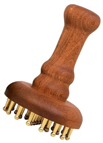 Huvudmassageapparat, kroppsborste med kopparhuvud, 24 tänder | handmassageapparat med trähandtag, för män, kvinnor, , badrum, spa,