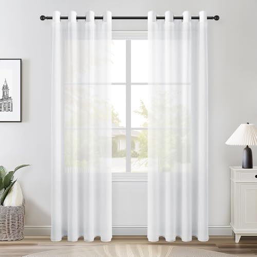 Topfinel Tende per Interni Con Occhielli Bianche in Voile Camera da Letto Cucina Cameretta Bambini Soggiorno Moderne Eleganti Tenda Semitrasparenti 2 Pezzi 140x260 CM