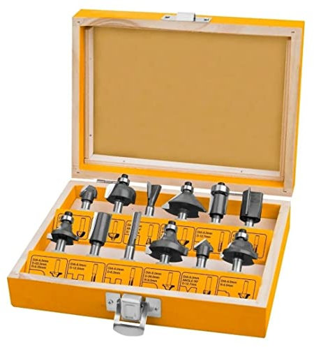 Bakaji Set Completo 12 Frese Fresa Punte Rotanti Fora Legno con Custodia Contenitore Codolo 6mm INGCO PROFESSIONAL per scanalature rifiniture legname