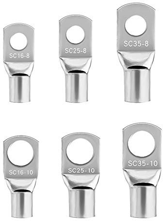 LUTER 30 Pièces Cosses de Fil de Cuivre étamé, Connecteurs de Fil de Bornes d'extrémités de Câble de Batterie Résistantes pour le Sertissage de Fil électrique, 6/4 / 2AWG