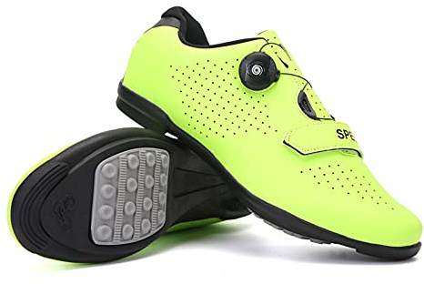 LZQpearl Chaussures De Cyclisme Pour Vélo De Route Et De Montagne - Semelle en Caoutchouc, Sans Verrouillage, Système De Lacet à Rotation Rapide - Yellow, 41