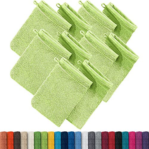 Erwin Müller Waschhandschuh, Waschlappen Heidelberg 10er- Pack, 100% Baumwolle hellgrün Größe 15x21 cm - weiche Qualität, saugstark und strapazierfähig - praktisch durch Schlaufe