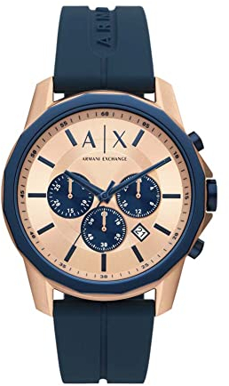 Armani Exchange Orologio per uomo, movimento cronografo al quarzo e cassa da 44 mm con cinturino in silicone
