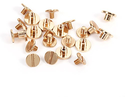 Leather Craft Rivets, 10 Sets Solid Brass Flat Head Button Stud Leathercraft Screwback Cap Rivet, Gold Leathercraft Screws Nail Rivets for DIY Photo Album Jackets Belt Bag Shoes Decor (5mm)
