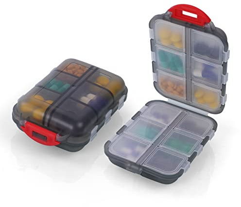 AOOWU Pill Box Organiser, 1PCS Portable Medicine Storage Box, Double Layer 12 Grids Tablet Organiser to Hold Vitamins, Cod Liver Oil, Supplements and Medication for Travel Work (Grey)