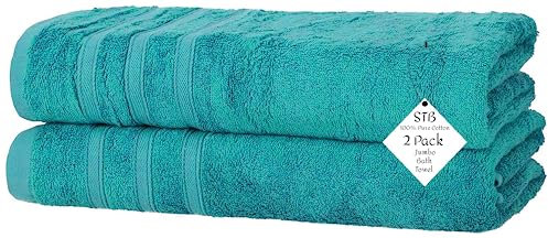 S & B Pack of 2 Jumbo Bath Towels Sheets 100% Pure Cotton Quick Dry Gym, Spa, Hotel Quality 500-GSM Large Size Bathroom Towels 75 x 150 cm (Turquoise)