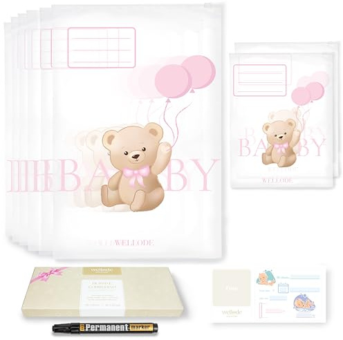 Wellode® 8 Bustine Corredino Neonato Ospedale Teddy Bear, 6 Grandi e 2 Piccole - Sacchetti Cambio Neonato Riutilizzabili per Asilo e Viaggi - Idea Regalo Nascita Baby Shower e Lista Nascita Bebè