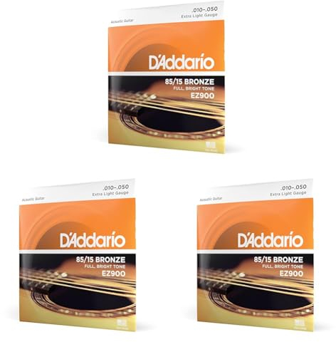 D'Addario Gitarrensaiten Westerngitarre | Gitarrensaiten Akustikgitarre | Saiten Westerngitarre | DER BELIEBTESTEN SAITENMARKE WELTWEIT | EZ900 | 85/15 Bronze | Extra Light (10-50) (Packung mit 3)