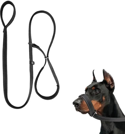 JIANYH Figure of 8 Dog Lead, Comfy Padded Loop Handle and Nose Pads with Padded Handle, Anti Pull Stop Dogs Pulling Rope, Reflective Dog Lead for Training, Medium and Large Dogs.