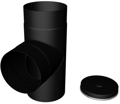 RHINO FLUES - 6 Inch (150mm) T-Piece Matt Black Stove Pipe Without Cap for Multi-Fuel & Wood Burning Stove. Friction Fit - Robust Quality Construction of Heat Resistant enameled Steel.