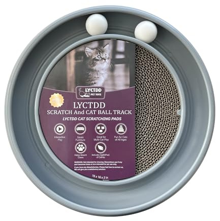 LYCTDD Interactive Cat Ball Track Toy for Indoor Cats, Cat Scratching Board & Exercise Set for Bored Indoor Adult and Kitten Mental & Physical Stimulation, with Spare Ball to Prevent Loss (Grey)