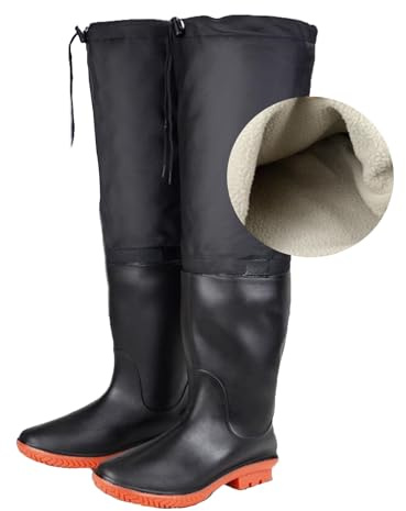 Vadarbyxor 60 cm/23,6 tum höga knähöga fiskehöftvadare för män, varma jaktstövlar för jakt/lantbruk (Color : Black, Size : 45 EU)