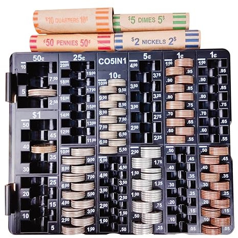 CO5IN1 Münzsortiertablett Münzzähler mit Deckel für alle Münzen, Spender zum Zählen, präzise & einfach zu verpacken, Wechselsortierer Münz-Organizer & Halter, ideal für Bankkassierer,