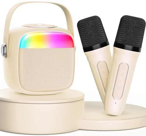 JYX Karaoke Maschine für Kinder & Erwachsene, Mini Karaoke Anlage mit 2 Mikrofonen, Bluetooth Karaoke Lautsprecher für Heimparty, Geschenk für Brithday für Mädchen und Jungen