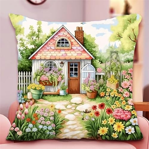 Lfynior Kreuzstich Kissen Set Garten Stickkissen zum Selbersticken 45X45cm Stickpackung Stickset Kreuzstich Kissen zum Basteln Stickkissen Stickpackung mit Vorgedruckt Kreuzstichmotiv