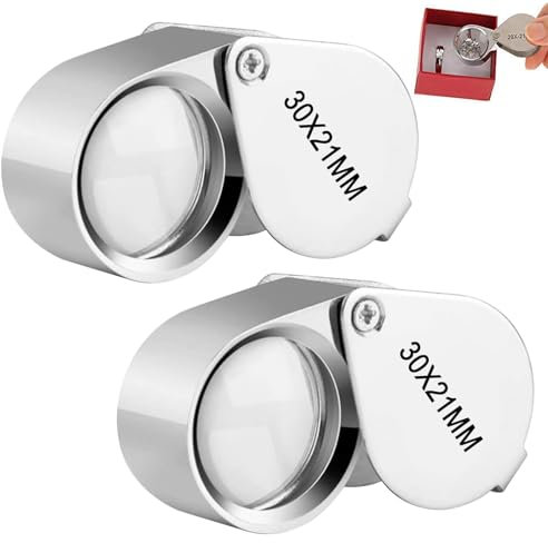 Juwelierlupe 2 Stück Lupe 30x Taschenlupe Lupe Juwelier Lupe Taschenlupe Geeignet für Edelsteine Diamanten Pflanzen Münzen Insekten Hobbybeobachtung(30×21MM)