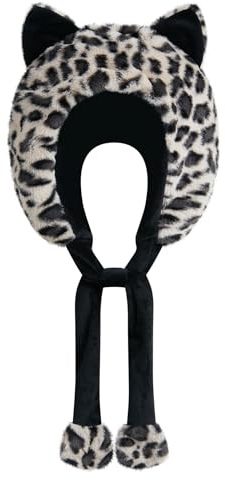 Focupaja Novedad Gorro de Invierno Gorro de Peluche Gorro de Animal Suave y Caliente Gorro de Fiesta para Mujeres Negro Leopardo