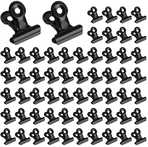 60 clips de papel de Bulldog pequeño, 22 mm, pinzas de metal, mini pinzas multifunción para grapas, clips de cartas para fotos, oficina y cocina (negro)