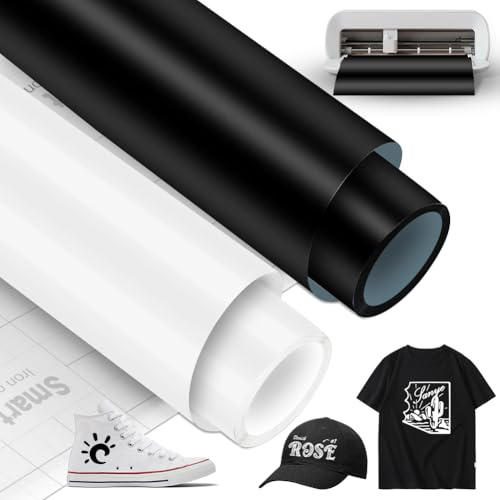 2 Rollos de Vinilo Termoadhesivo Inteligente para Cricut Joy Xtra 14x200cm Negro Blanco, Película de Plóter Textil, Vinilo de Transferencia Térmica Inteligente, Lámina Flexible de Plóter para Textiles