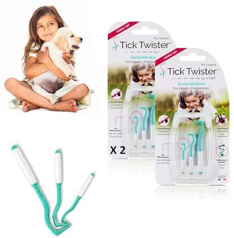Neumático de garrapata para perros, gatos y humanos (juego de 3 tamaños, verde) – extracción fácil, rápida y sin dolor, pinza para garrapatas con caja de almacenamiento – Fabricado en Francia (Set-2)