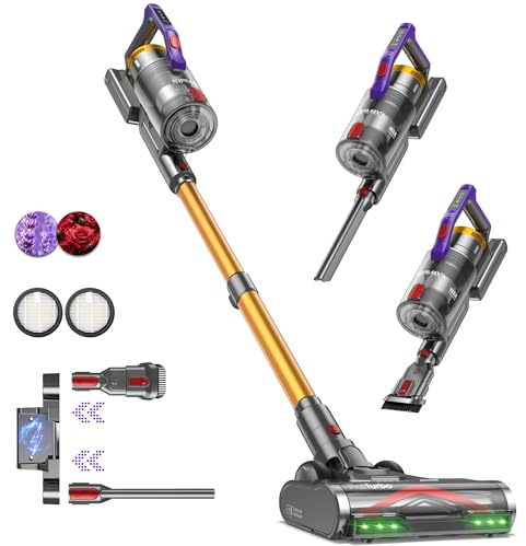 KIPMAX Akku Staubsauger 50000Pa/550W/70Min,1.5L Staubsauger Kabellos mit Display,Anti-Tangle-Bürste,7-Schicht-Filtra & 2 Duftplatten,Selbststehend Akkustaubsauger für Teppiche/Tierhaar/Hartböden