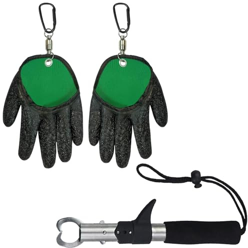 Seutmrou 2 Piezas Guantes de Pesca y 1 Alicates de Pesca, Guantes de Caza Impermeables Anticortes con Cierre Magnético, Guante de Pesca para la Pesca Al Aire Libre