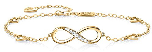 925 Argent fin Bracelet infini - Billie Bijoux damour sans fin Symbole bracelet de cheville réglable avec charme pour Femme (or)