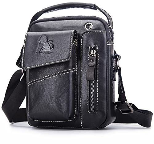 BAIGIO Umhängetasche Herren Leder Schultertasche Vintage Crossbody Bag Messenger Herrentasche zum Umhängen Ledertasche Männer Tasche mit Verstellbarem Gurt für Business Arbeit Reise