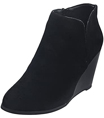 ticticlily Damen Wedge Ankle Boots High Heels Stiefeletten mit Fell und Plateau Keilstiefel Reißverschluss Winterstiefel Mode Ursächlich Schwarz 39 EU