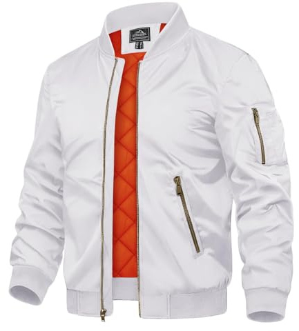 TACVASEN Giacca Imbottita Giacca da Inverno per Uomo Giacca Bomber con Tasche Giacca Antivento Giacche Urbane, bianco, S