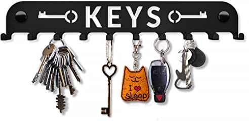 SirHoldeer Schlüsselbrett Modern, Schlüsselhalter Wand, Schlüsselaufhänger mit 10 Haken, Schlüsselhaken, Schlüsselboard Schwarz, Key Holder Wall, Wanddeko Flur, Metall Deko, Wanddeko Metall