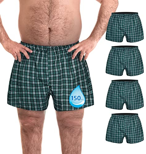 TIICHOO Inkontinenz Slip Herren Waschbare Inkontinenzhosen für Männer Boxershorts 4er Pack (Medium, Grün Kariert)