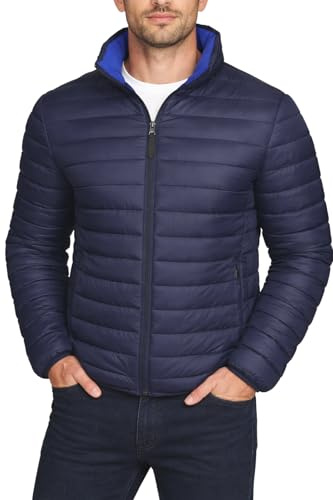Xact Men's Insulated Funnel Neck Quilted Puffer Jacket, Soft Fleece-Lined Collar, Front Zipped Hand Pockets (Sky Captain Navy) XXL
