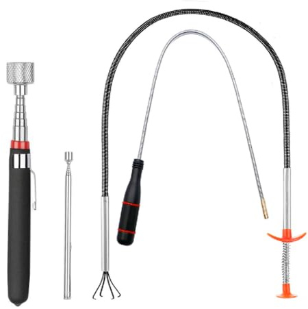 4 Pack Telescoping Magnet Pick-up Tool Set - Retrieving Pickup Tools，Extendable Pick Up Tools，Bendable Spring Magnet Stick，Flexible Extra Long Reach Bendable Curve Grabber with 4 Claws