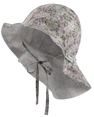Sterntaler Sonnenhut Millefleurs mit Nackenschutz und Bindeband - Schirmmütze Baby gefüttert mit Batist (Bio) - Sommerhut Mädchen aus Baumwolle mit Größenregulierungsband UV30 - blassgrün, 49