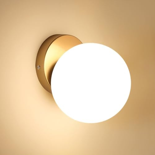 Tealight Aplique Pared Interior, Lámpara de Pared E27, Aplique Pared Dormitorio, Lampara Pared Dorado, Pantalla de Cristal de 15CM para Salón, Escalera, Pasillo,Baño(Bombilla no incluida)
