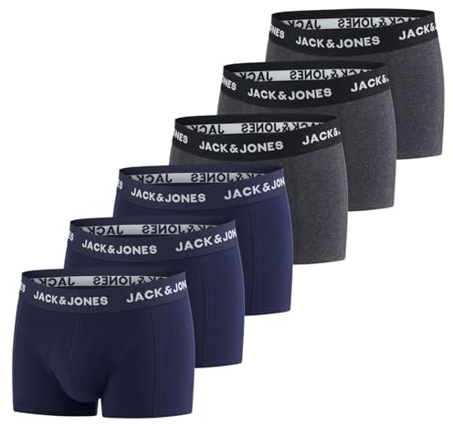 JACK & JONES Boxershorts för män, 6-pack, basic boxershorts stretch, kalsonger, underkläder, retroshorts, set, bomull, svart, röd, grön, blå, grå, S, M, L, XL, XXL, 3XL