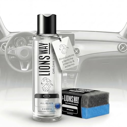 LionsWay: Restaurador de Plásticos Coche y Moto. Potente Gel Renovador e Hidratador. No Oleoso, Efecto Seco y Duradero. Ideal para Plásticos De Interior y Exterior. (150ml + Esponja)